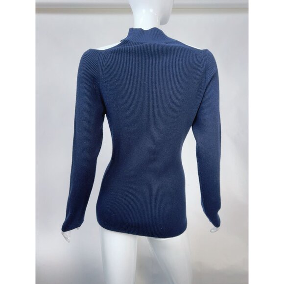 Catherine Malandrino Navy Cold Shoulder Ribbed Sweater Women XL Rayon/Polyester/ - Picture 16 of 16
